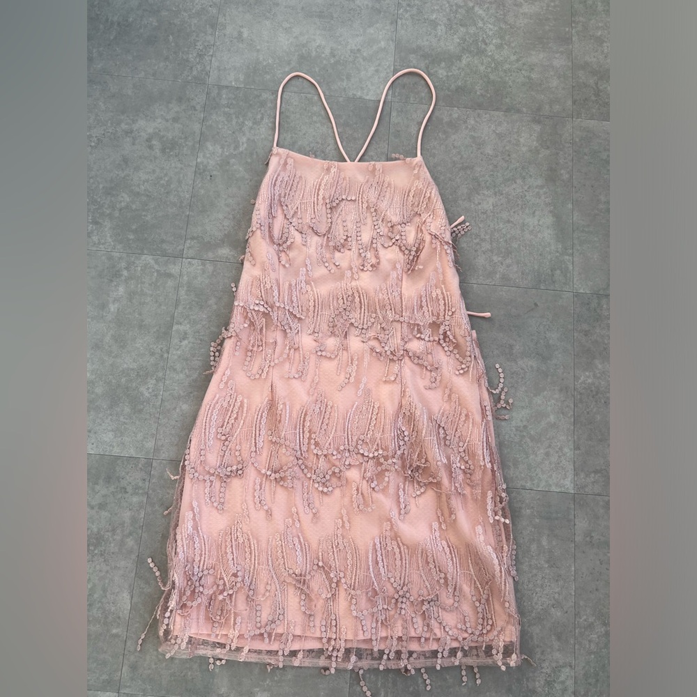 Lulus Making Magic Blush Pink Fringe Lace-Up Mini Dress